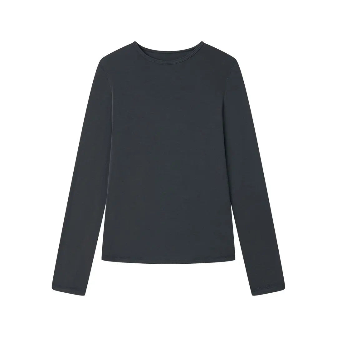 2026 Women Long Sleeve Thin T Shirts O-Neck Model Wool Slik Blending Tees Summer Pink Tops For Women Clothes
