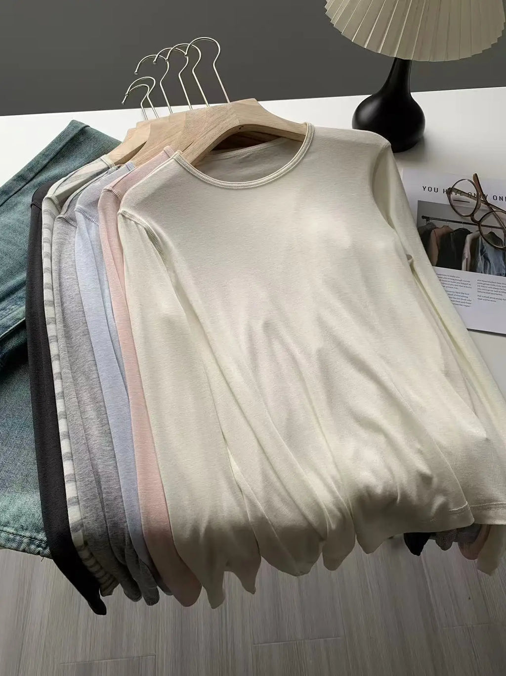 2026 Women Long Sleeve Thin T Shirts O-Neck Model Wool Slik Blending Tees Summer Pink Tops For Women Clothes