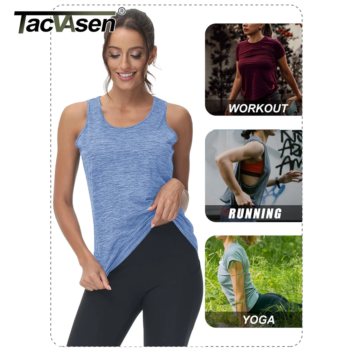 TACVASEN Womens Quick Dry Workout Tank Tops Lightweight Cool Moisture Yoga Shirt Stretch Crew Neck Sleeveless Athletic Vest