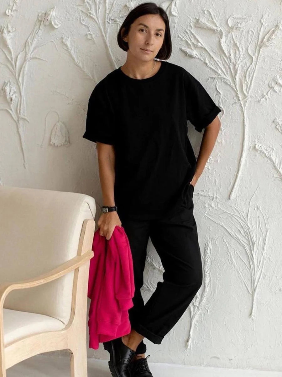 Hirsionsan 100% Cotton T Shirt Women 2024 Summer New  Basic Elegant Tee Casual Loose Tshirt Chic O Neck Female Couple Tops M-3XL