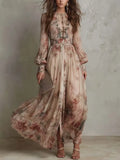 Elegant Long Sleeve Chiffon Long Dresses For Women 2026 Fashion Floral Print Slim Party Maxi Dress Casual