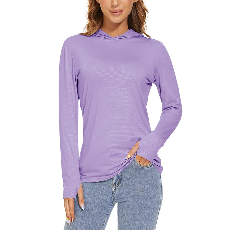 MAGCOMSEN Women's Trekking T-Shirt UPF 50+ UV Protection Sportswear Quick Drying Long Sleeve Summer Hoodie Shirt with Thumb Hole