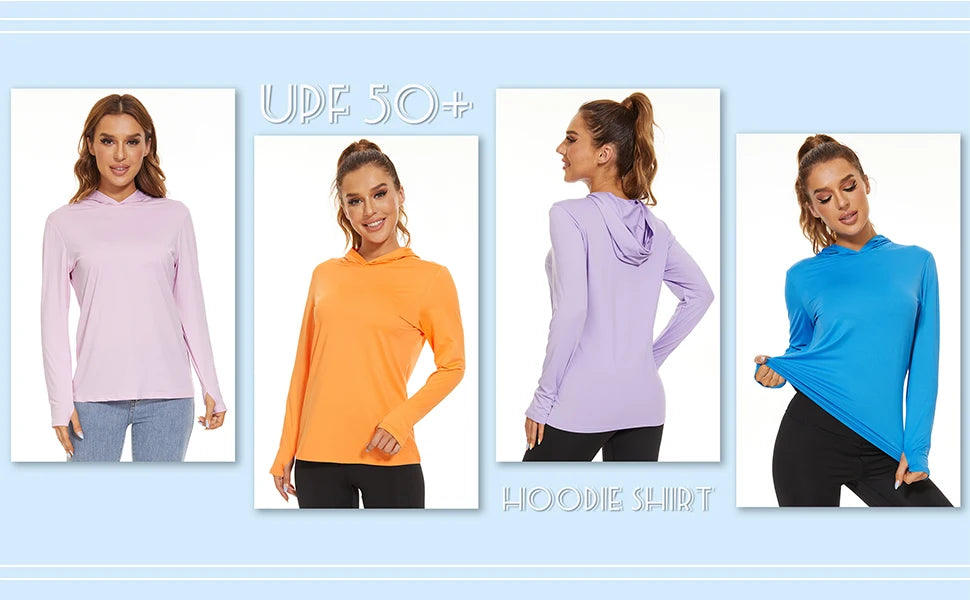 MAGCOMSEN Women's Trekking T-Shirt UPF 50+ UV Protection Sportswear Quick Drying Long Sleeve Summer Hoodie Shirt with Thumb Hole