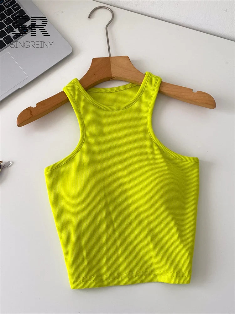 SINGREINY Candy Colors Hotsweet Top Women Bodycon Solid Spicy Girl Ins Tank Top Summer Sleeveless Versatile Basics Sexy Camisole