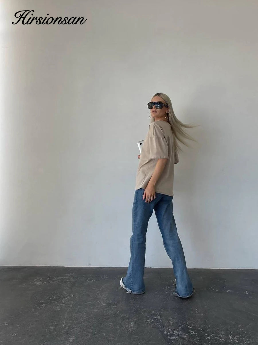 Hirsionsan 100% Cotton T Shirt Women 2024 Summer New  Basic Elegant Tee Casual Loose Tshirt Chic O Neck Female Couple Tops M-3XL