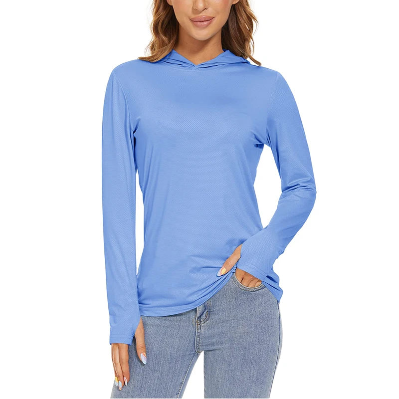 MAGCOMSEN Women's Trekking T-Shirt UPF 50+ UV Protection Sportswear Quick Drying Long Sleeve Summer Hoodie Shirt with Thumb Hole