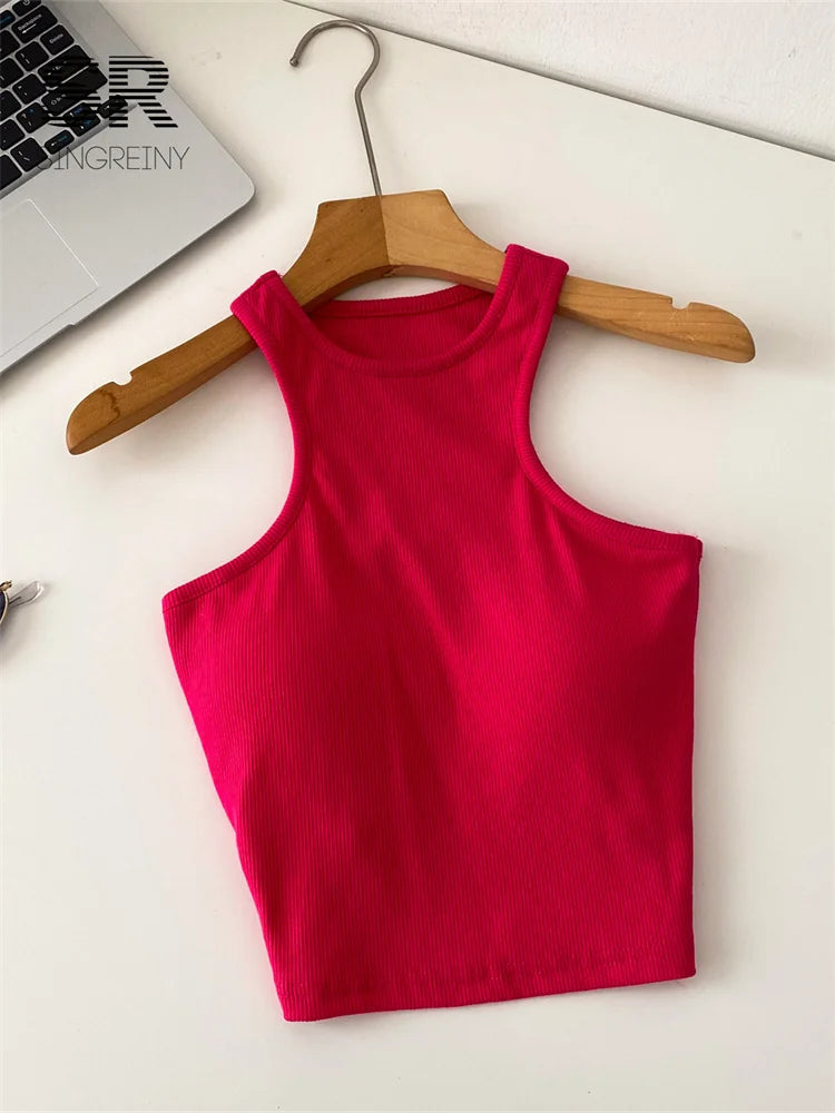 SINGREINY Candy Colors Hotsweet Top Women Bodycon Solid Spicy Girl Ins Tank Top Summer Sleeveless Versatile Basics Sexy Camisole