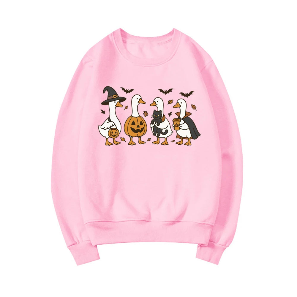 Halloween Goose Sweatshirt Funny Halloween Shirt Long Sleeve Crewneck Women Sweatshirt Spooky Goose Hoodies Fall Streetwear Tops