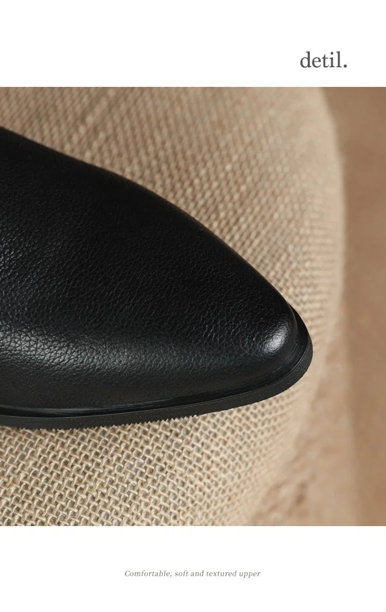 NEW Autumn Women Boots Pointed Toe Chunky Heel Shoes Genuine Leather Shoes for Women Casual Slip-on Western Boots Short Boots