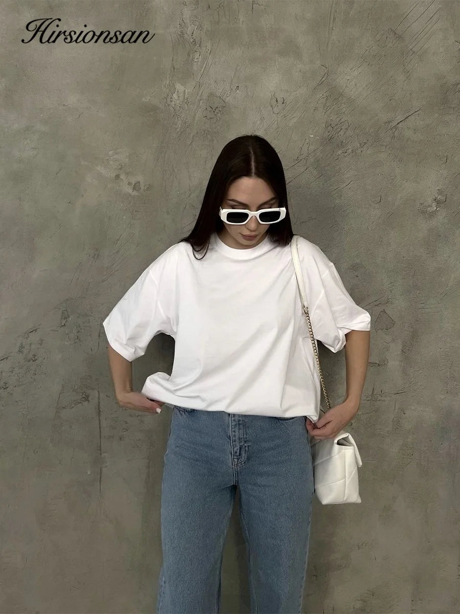 Hirsionsan 100% Cotton T Shirt Women 2024 Summer New  Basic Elegant Tee Casual Loose Tshirt Chic O Neck Female Couple Tops M-3XL