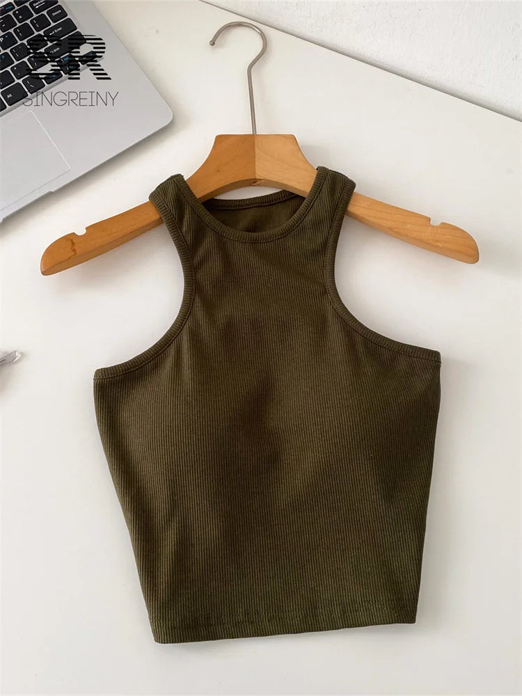 SINGREINY Candy Colors Hotsweet Top Women Bodycon Solid Spicy Girl Ins Tank Top Summer Sleeveless Versatile Basics Sexy Camisole