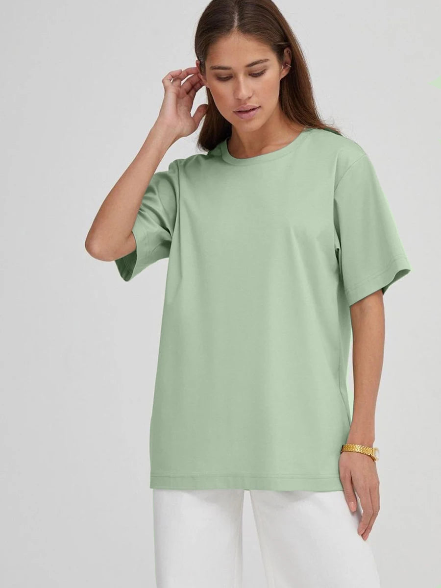 Hirsionsan 100% Cotton T Shirt Women 2024 Summer New  Basic Elegant Tee Casual Loose Tshirt Chic O Neck Female Couple Tops M-3XL