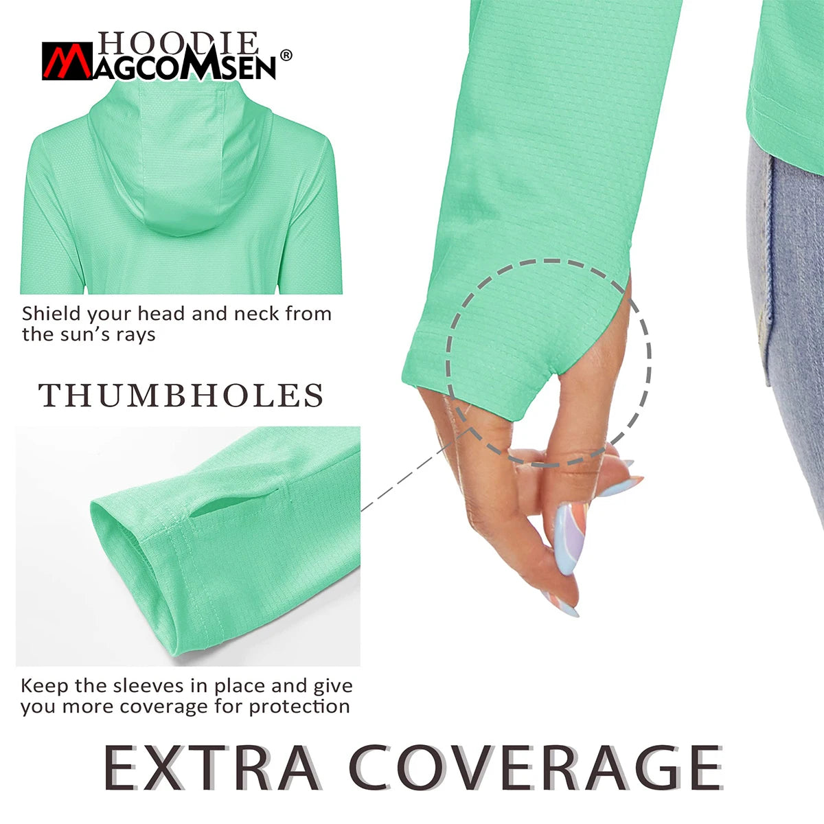 MAGCOMSEN Women's Trekking T-Shirt UPF 50+ UV Protection Sportswear Quick Drying Long Sleeve Summer Hoodie Shirt with Thumb Hole