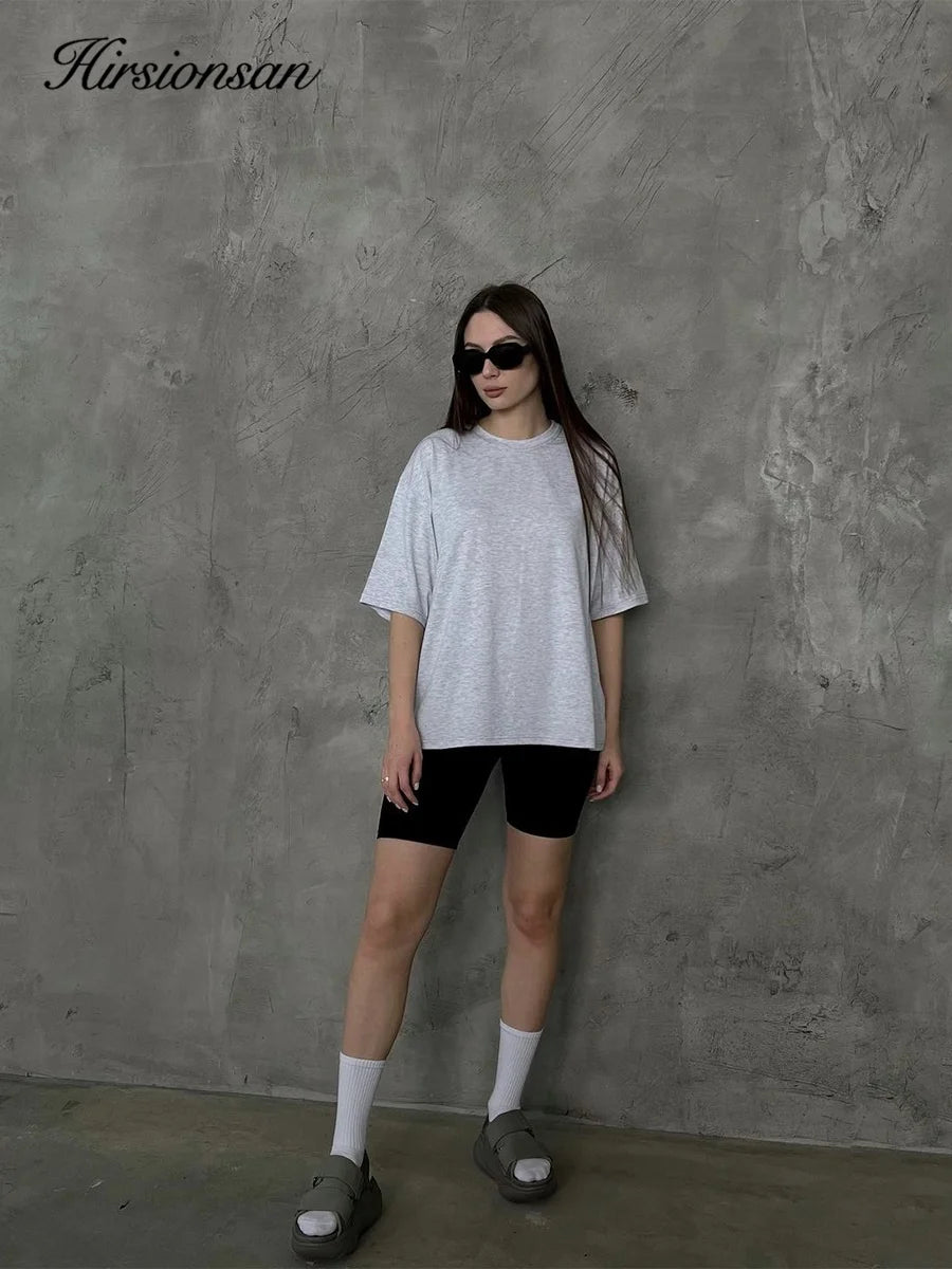 Hirsionsan 100% Cotton T Shirt Women 2024 Summer New  Basic Elegant Tee Casual Loose Tshirt Chic O Neck Female Couple Tops M-3XL