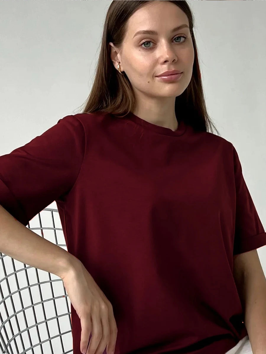 Hirsionsan 100% Cotton T Shirt Women 2024 Summer New  Basic Elegant Tee Casual Loose Tshirt Chic O Neck Female Couple Tops M-3XL