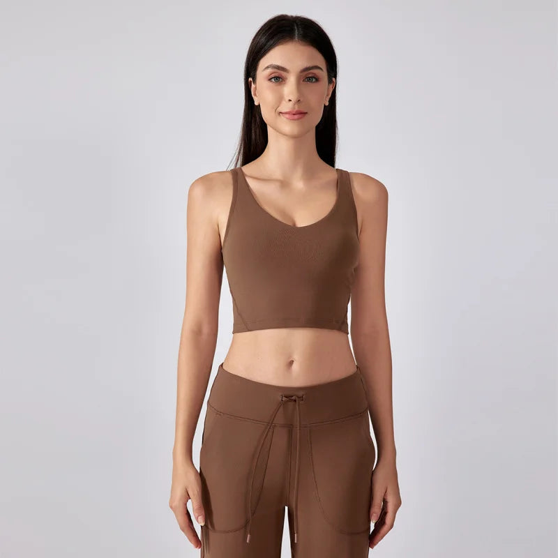 V Neck Built-in Bra Sports Yoga Top Slim-fit Vest with Quick Dry Casual Fitness Workout for Women Tank Top Wear