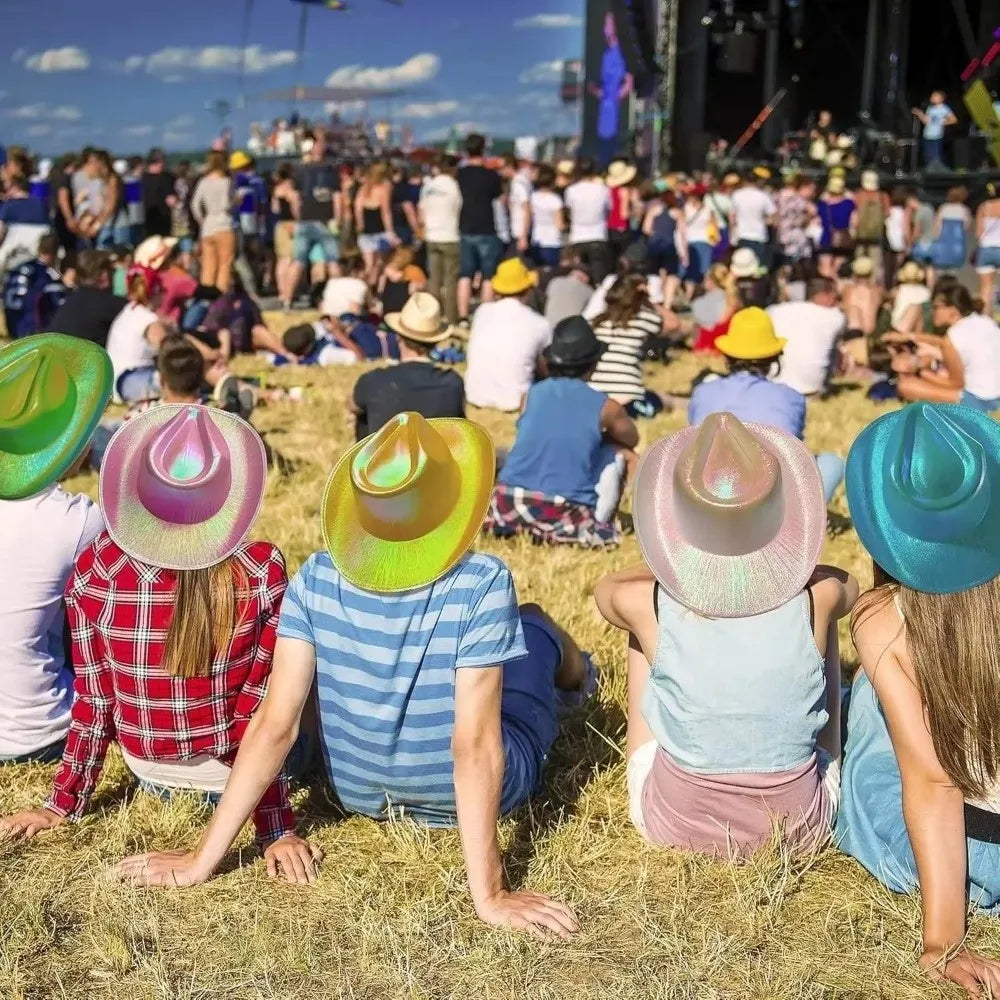 with LED Lights Cowboy Cowgirl Hat Luminous Light Up Cap Western Cowboy Hat for Dancing Party Dress Up Pearlescent Cowgirl Hat