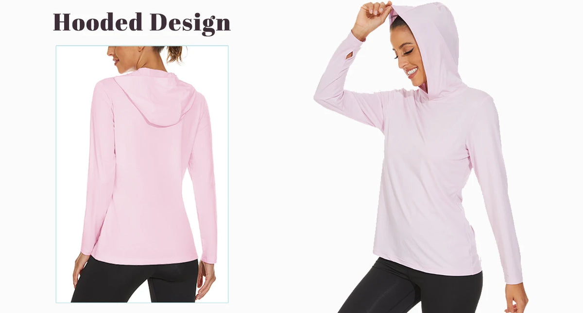 MAGCOMSEN Women's Trekking T-Shirt UPF 50+ UV Protection Sportswear Quick Drying Long Sleeve Summer Hoodie Shirt with Thumb Hole