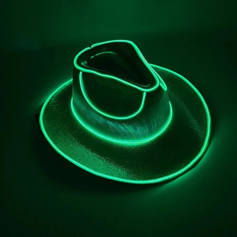 with LED Lights Cowboy Cowgirl Hat Luminous Light Up Cap Western Cowboy Hat for Dancing Party Dress Up Pearlescent Cowgirl Hat