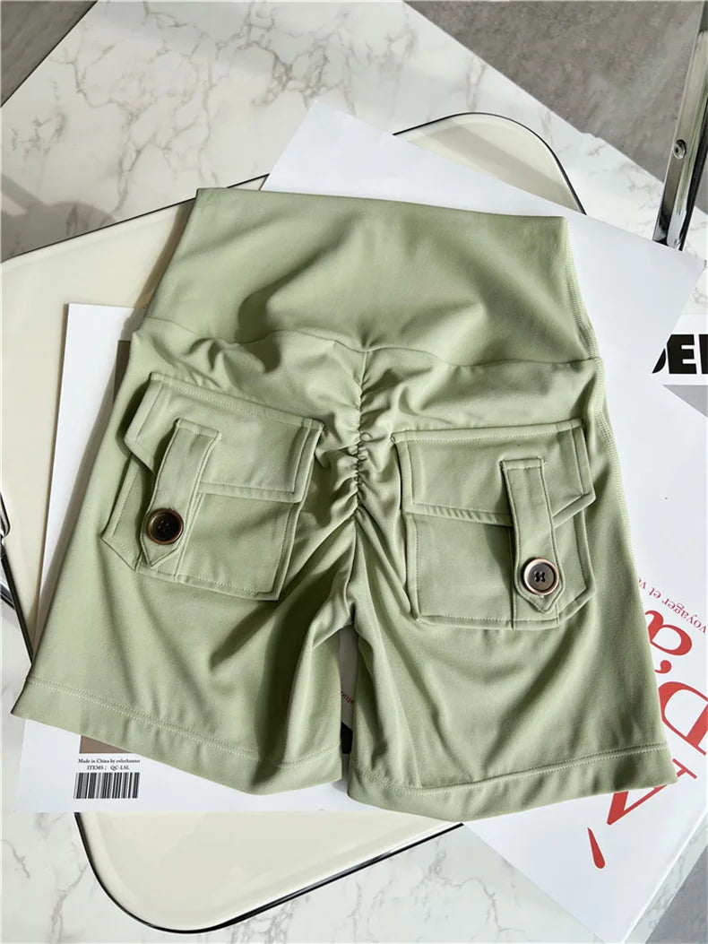 TRY TO BN Sport Shorts Women Pocket Buttocks Fitness Workout High Waist Tights Leggings Push Up Cycling Scrunch Butt Gym Clothes
