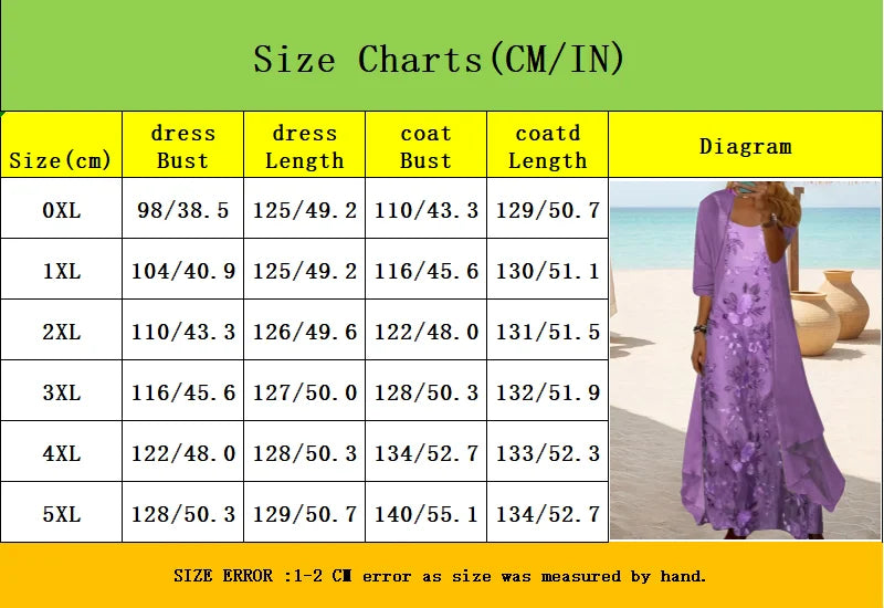 Plus Size Floral Print Maxi Dress with Sheer Cover, Bohemian V-Neck Two Piece Set