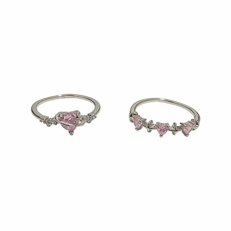 Vintage Y2K Accessories Aesthetic Pink Planet Heart Zircon Rings for Women Cool Hip Hop Kpop Cross Star Rings  Jewelry
