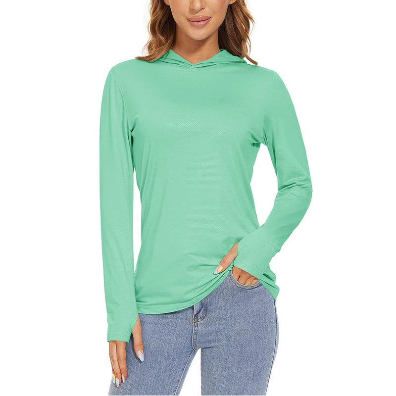 MAGCOMSEN Women's Trekking T-Shirt UPF 50+ UV Protection Sportswear Quick Drying Long Sleeve Summer Hoodie Shirt with Thumb Hole