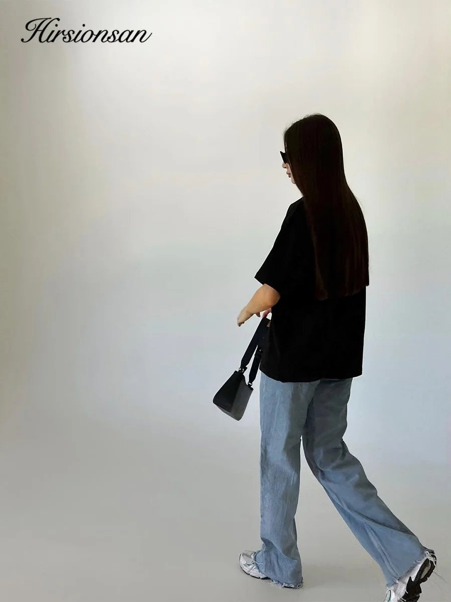 Hirsionsan 100% Cotton T Shirt Women 2024 Summer New  Basic Elegant Tee Casual Loose Tshirt Chic O Neck Female Couple Tops M-3XL