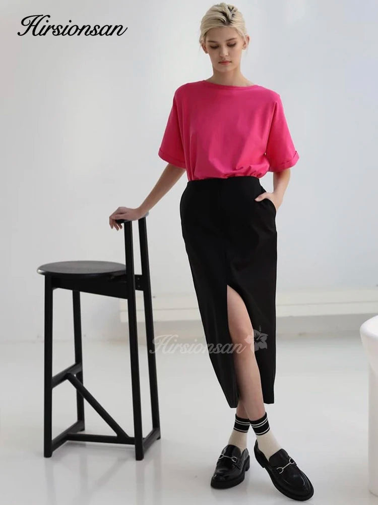 Hirsionsan 100% Cotton T Shirt Women 2024 Summer New  Basic Elegant Tee Casual Loose Tshirt Chic O Neck Female Couple Tops M-3XL