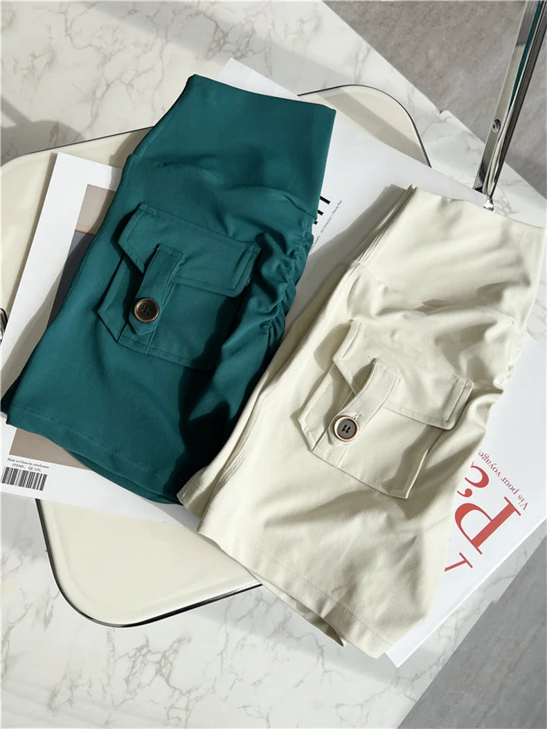 TRY TO BN Sport Shorts Women Pocket Buttocks Fitness Workout High Waist Tights Leggings Push Up Cycling Scrunch Butt Gym Clothes