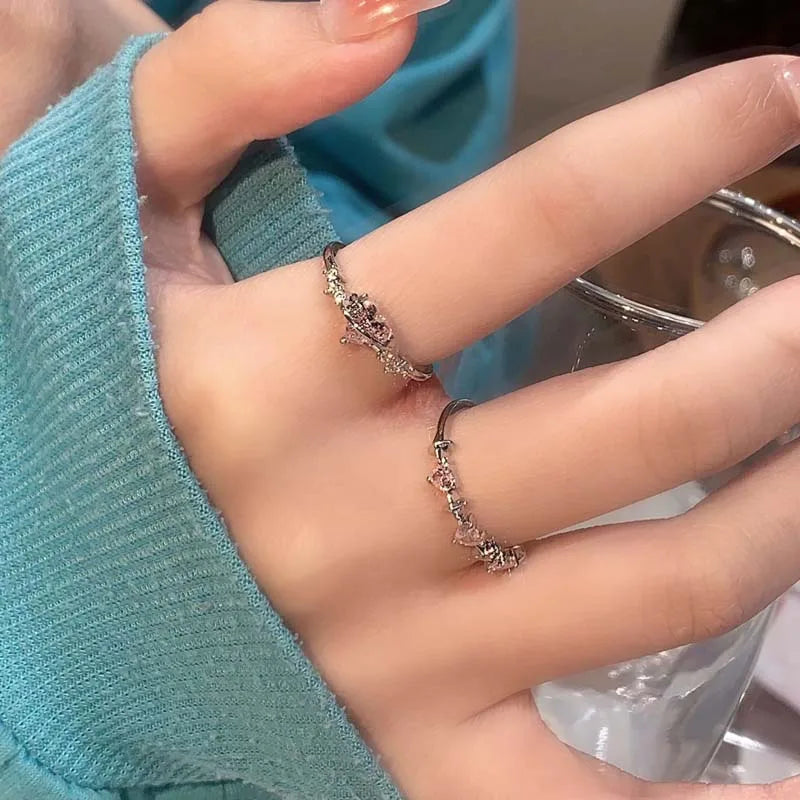 Vintage Y2K Accessories Aesthetic Pink Planet Heart Zircon Rings for Women Cool Hip Hop Kpop Cross Star Rings  Jewelry