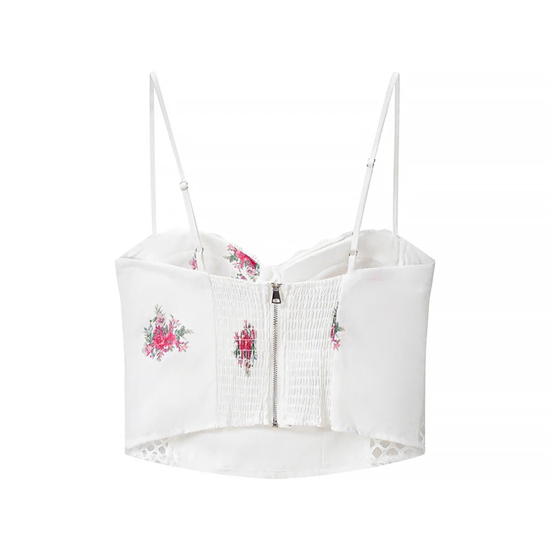 Women Soft Floral Print Matching Set Loose Blazer Bustier Sleeveless Top High Waist Wide Leg Trouser New Casual Holiday Costume