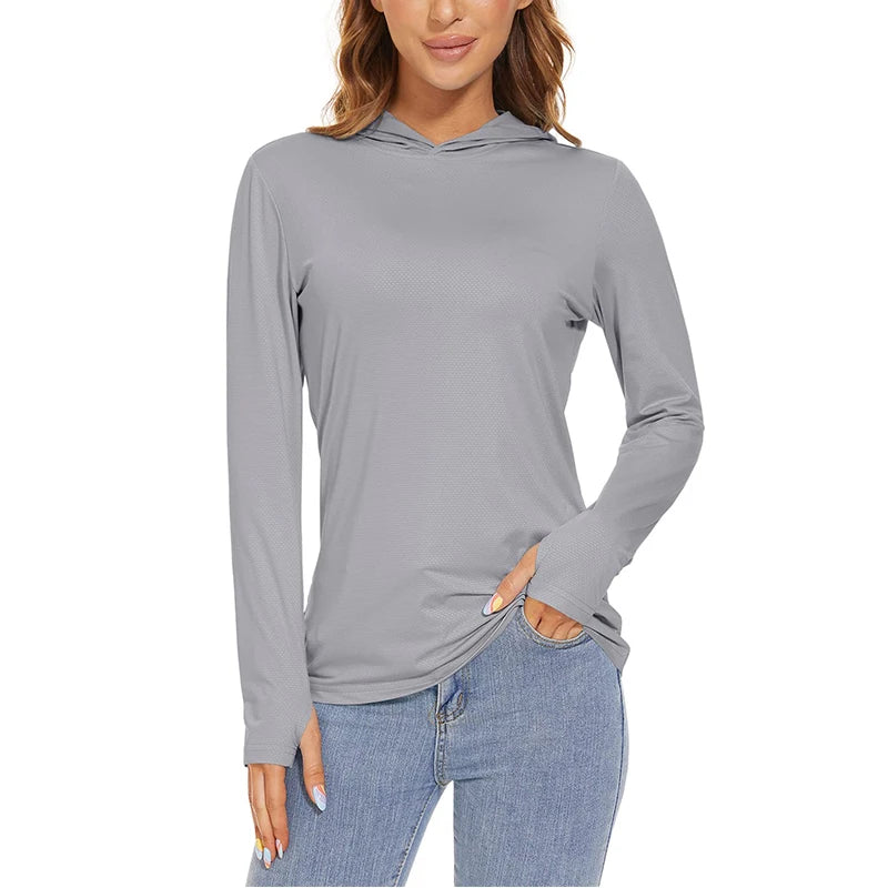 MAGCOMSEN Women's Trekking T-Shirt UPF 50+ UV Protection Sportswear Quick Drying Long Sleeve Summer Hoodie Shirt with Thumb Hole