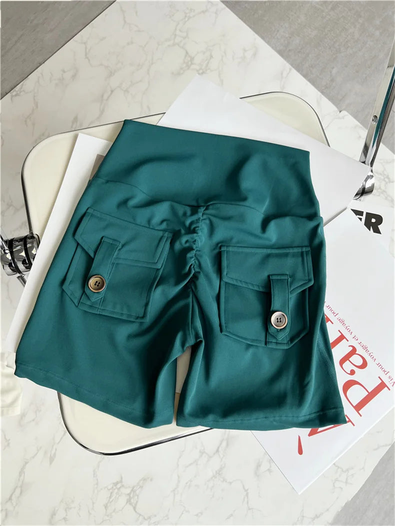 TRY TO BN Sport Shorts Women Pocket Buttocks Fitness Workout High Waist Tights Leggings Push Up Cycling Scrunch Butt Gym Clothes
