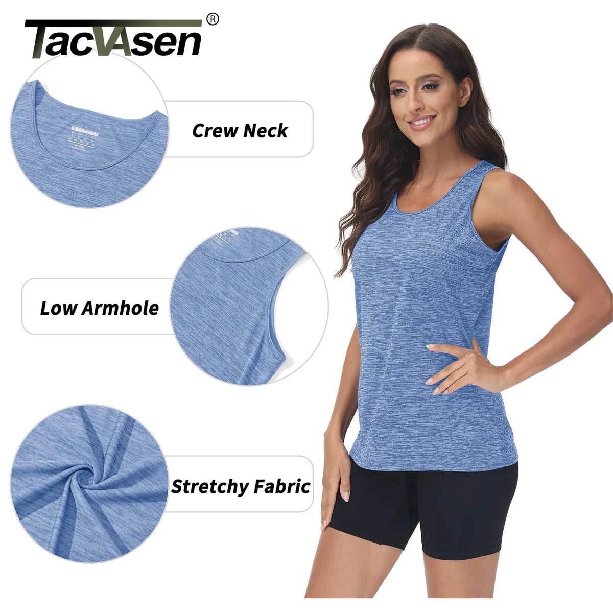 TACVASEN Womens Quick Dry Workout Tank Tops Lightweight Cool Moisture Yoga Shirt Stretch Crew Neck Sleeveless Athletic Vest