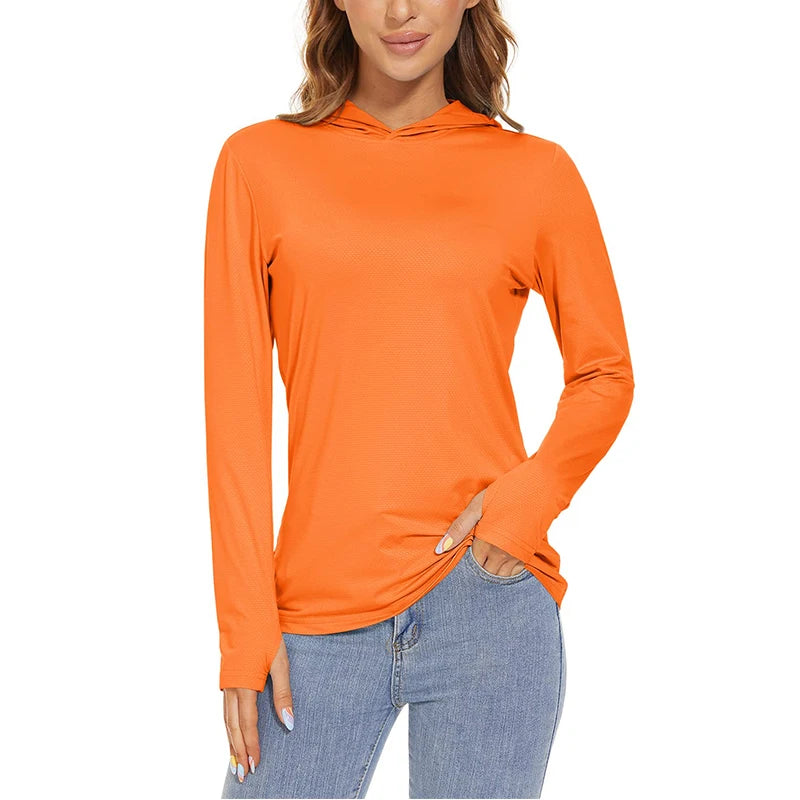 MAGCOMSEN Women's Trekking T-Shirt UPF 50+ UV Protection Sportswear Quick Drying Long Sleeve Summer Hoodie Shirt with Thumb Hole