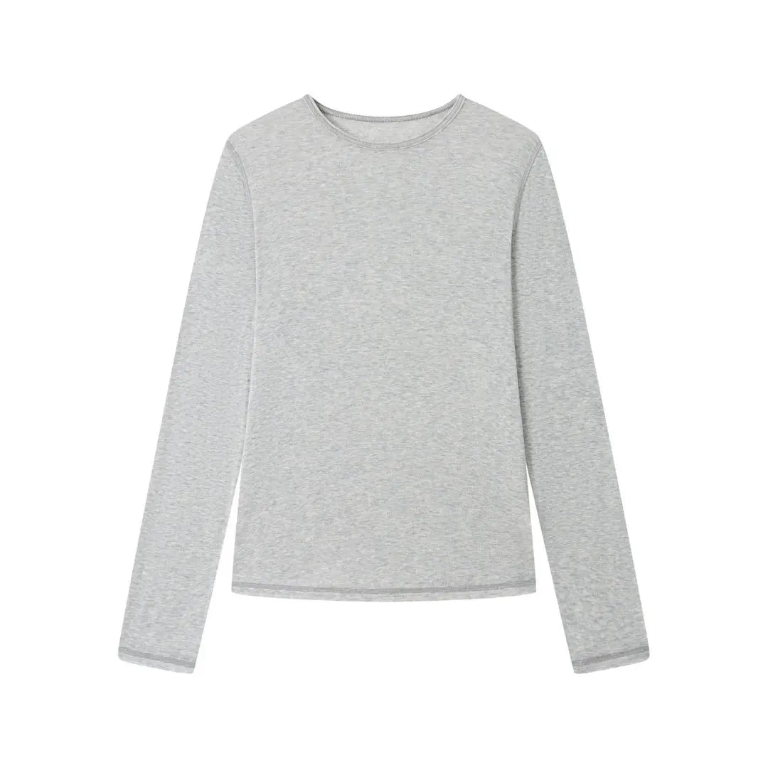 2026 Women Long Sleeve Thin T Shirts O-Neck Model Wool Slik Blending Tees Summer Pink Tops For Women Clothes
