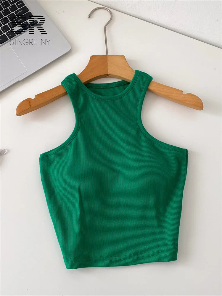 SINGREINY Candy Colors Hotsweet Top Women Bodycon Solid Spicy Girl Ins Tank Top Summer Sleeveless Versatile Basics Sexy Camisole