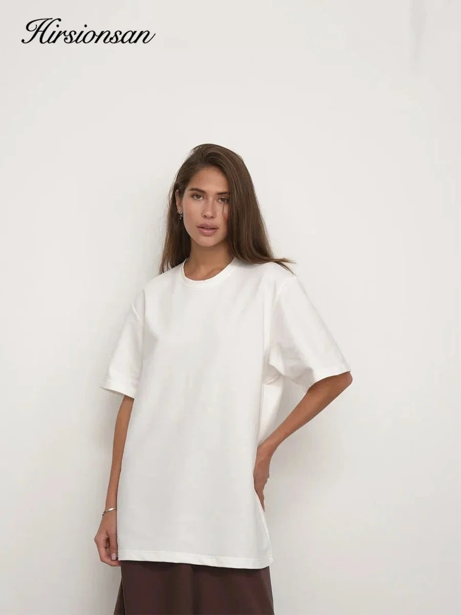 Hirsionsan 100% Cotton T Shirt Women 2024 Summer New  Basic Elegant Tee Casual Loose Tshirt Chic O Neck Female Couple Tops M-3XL