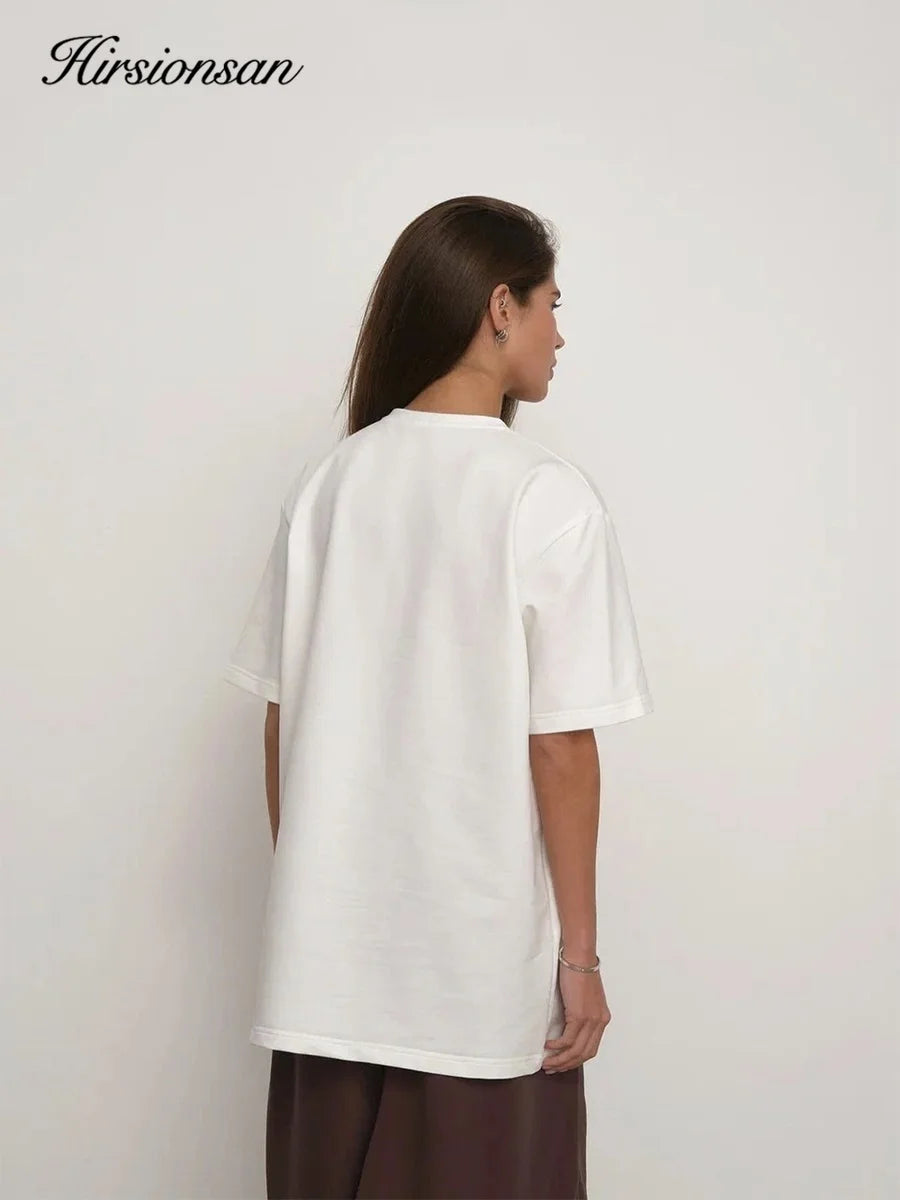 Hirsionsan 100% Cotton T Shirt Women 2024 Summer New  Basic Elegant Tee Casual Loose Tshirt Chic O Neck Female Couple Tops M-3XL