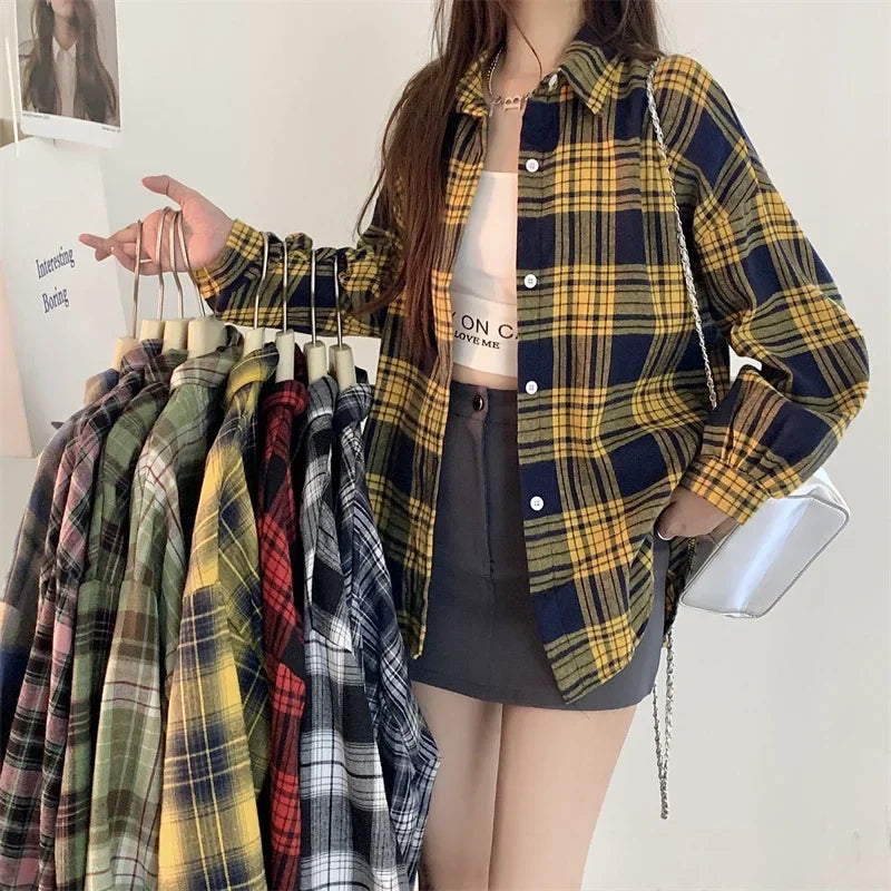 Black Flannel Shirt for Women Long Sleeve Collared Button-Up Tartan Plaid Shirt Jacket  Teen-girl Casual Everyday Outfit