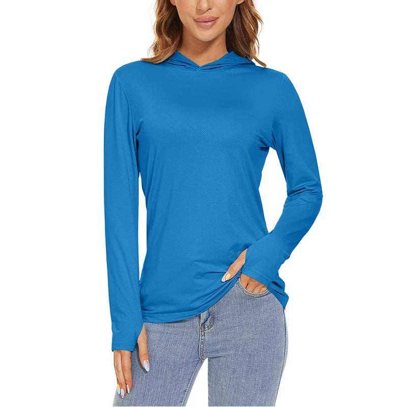 MAGCOMSEN Women's Trekking T-Shirt UPF 50+ UV Protection Sportswear Quick Drying Long Sleeve Summer Hoodie Shirt with Thumb Hole