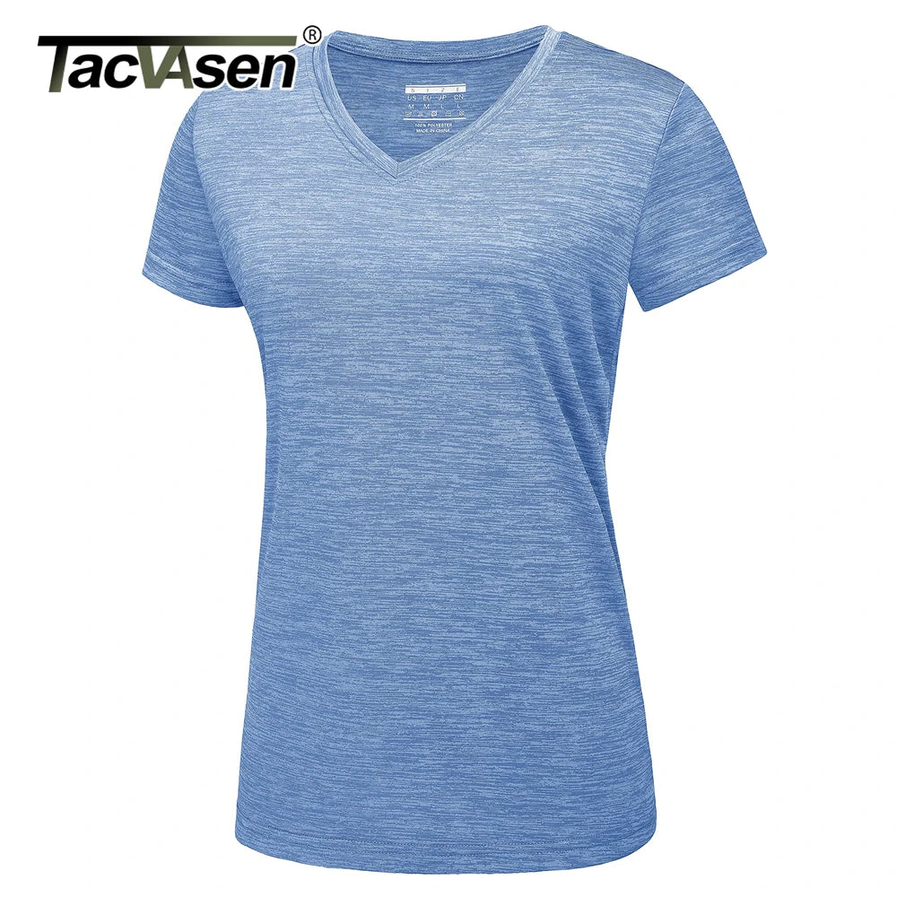 TACVASEN Moisture Wicking V Neck T-shirts Summer Quick Dry Shirts Womens Workout T-shirts Athlete Tops Lightweight Casual Tee