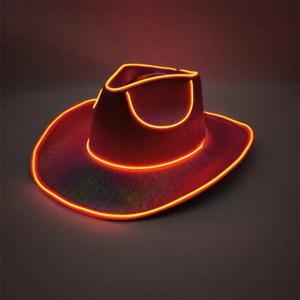 with LED Lights Cowboy Cowgirl Hat Luminous Light Up Cap Western Cowboy Hat for Dancing Party Dress Up Pearlescent Cowgirl Hat
