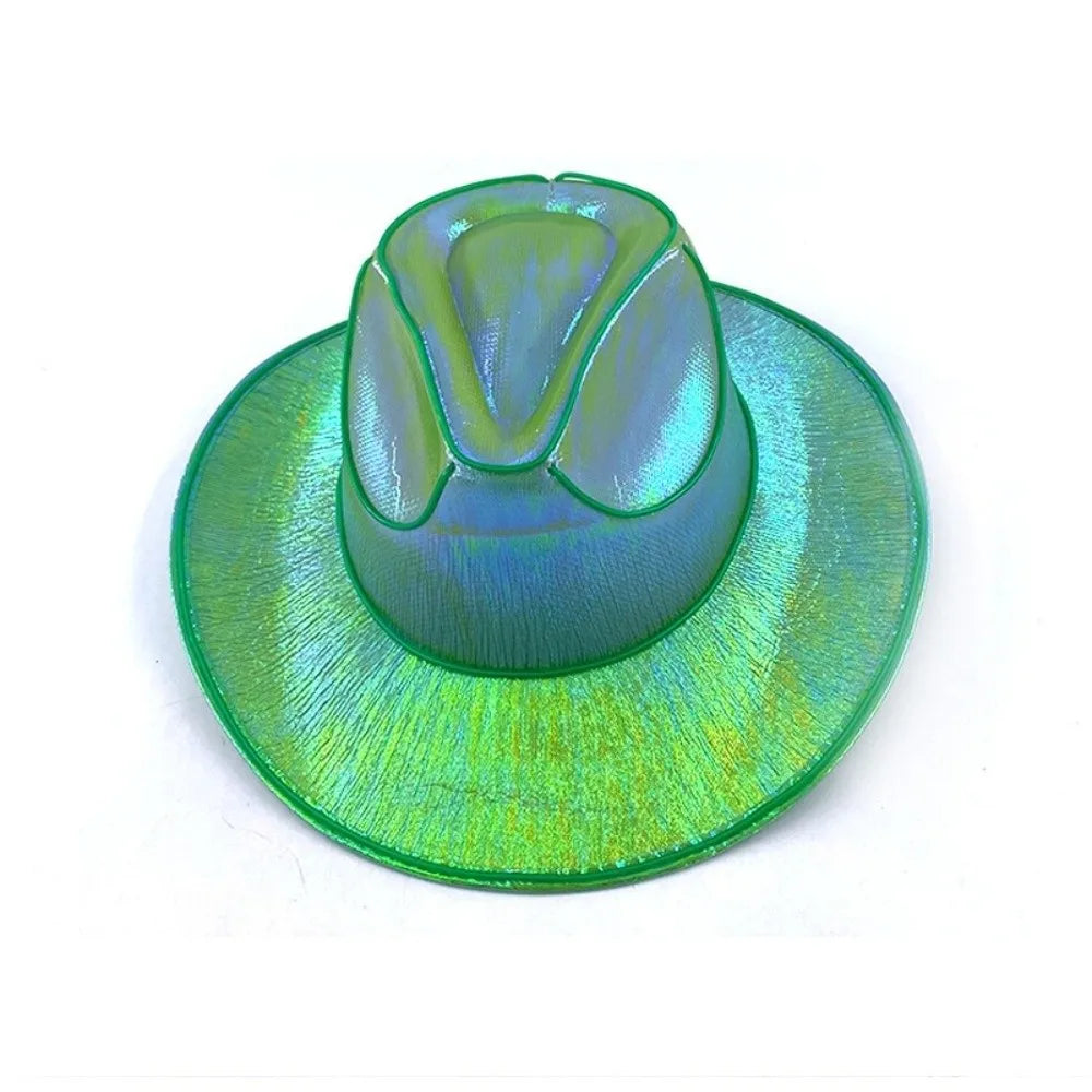 with LED Lights Cowboy Cowgirl Hat Luminous Light Up Cap Western Cowboy Hat for Dancing Party Dress Up Pearlescent Cowgirl Hat