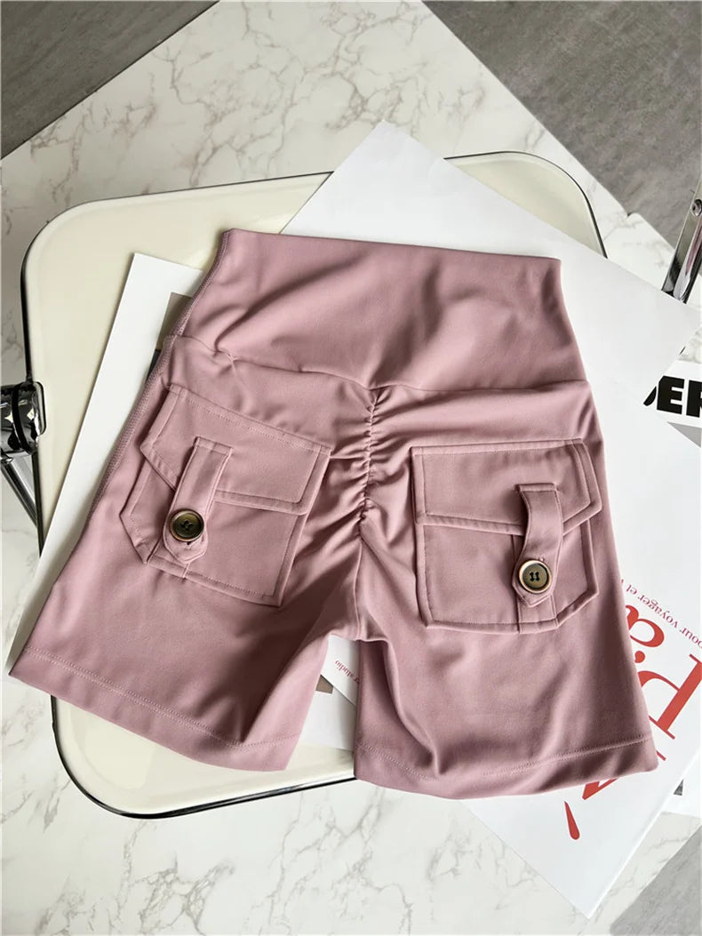TRY TO BN Sport Shorts Women Pocket Buttocks Fitness Workout High Waist Tights Leggings Push Up Cycling Scrunch Butt Gym Clothes