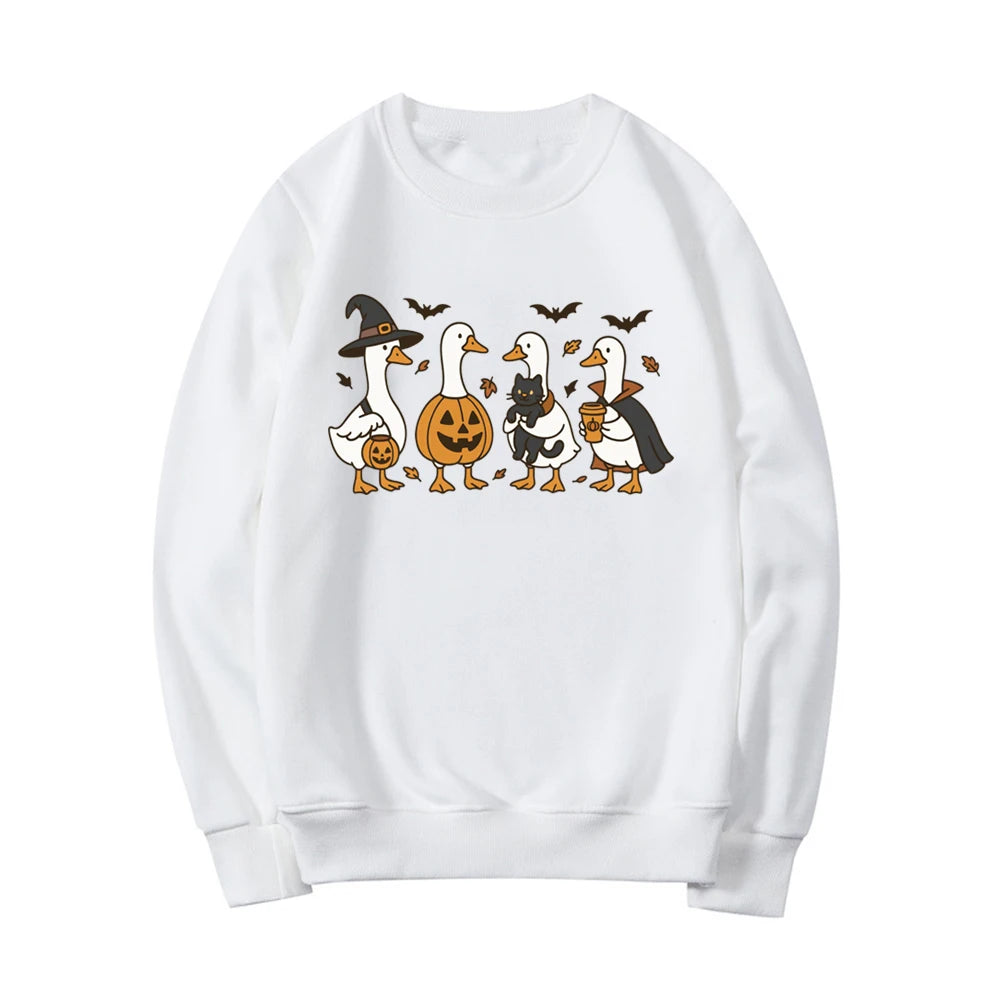 Halloween Goose Sweatshirt Funny Halloween Shirt Long Sleeve Crewneck Women Sweatshirt Spooky Goose Hoodies Fall Streetwear Tops