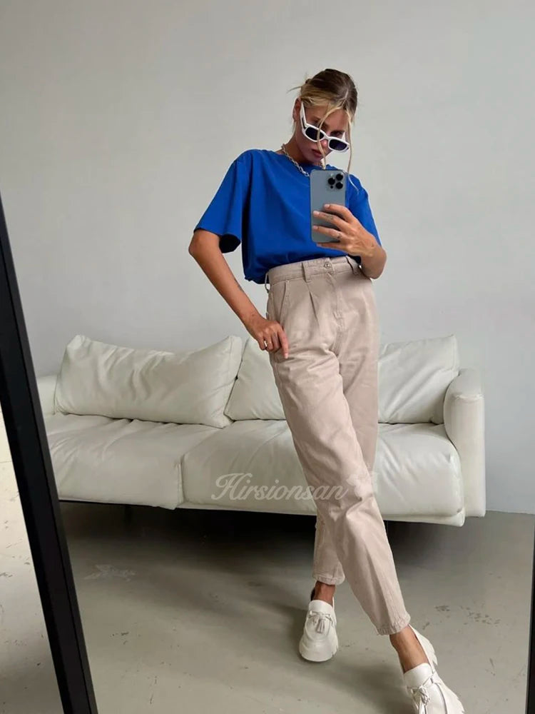 Hirsionsan 100% Cotton T Shirt Women 2024 Summer New  Basic Elegant Tee Casual Loose Tshirt Chic O Neck Female Couple Tops M-3XL