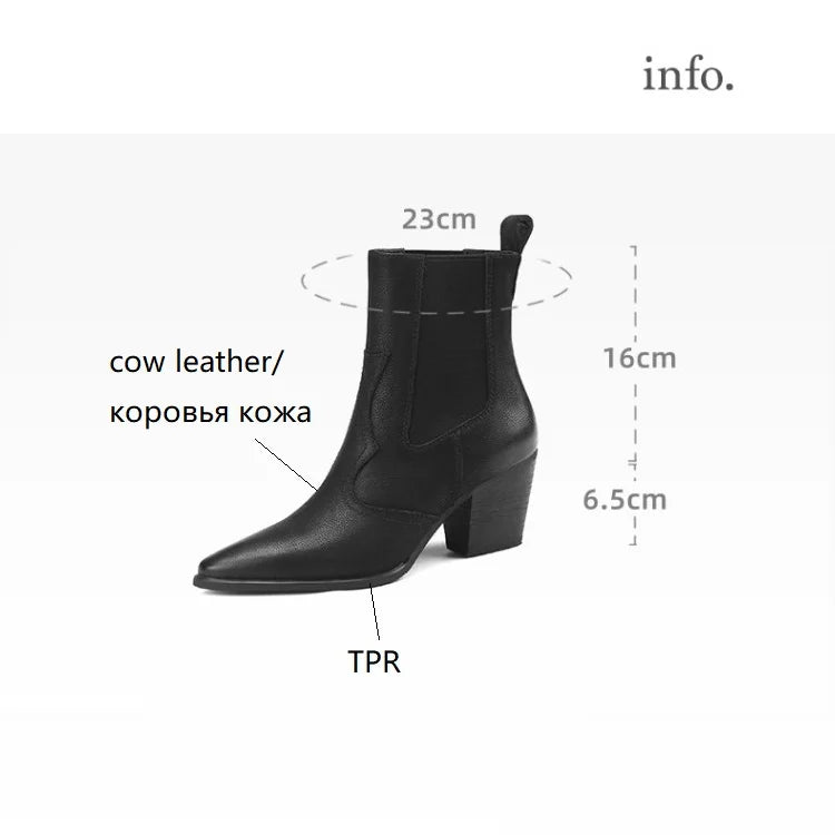 NEW Autumn Women Boots Pointed Toe Chunky Heel Shoes Genuine Leather Shoes for Women Casual Slip-on Western Boots Short Boots
