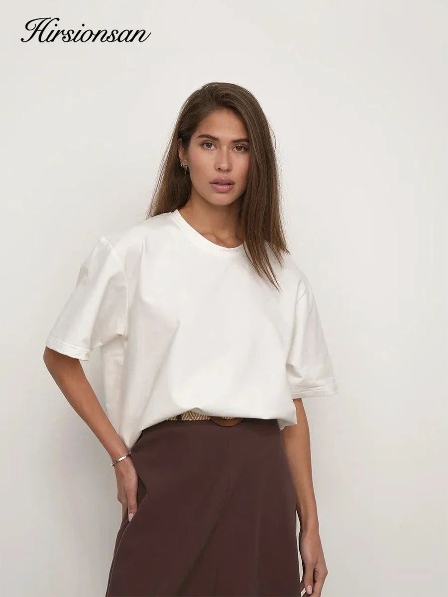 Hirsionsan 100% Cotton T Shirt Women 2024 Summer New  Basic Elegant Tee Casual Loose Tshirt Chic O Neck Female Couple Tops M-3XL